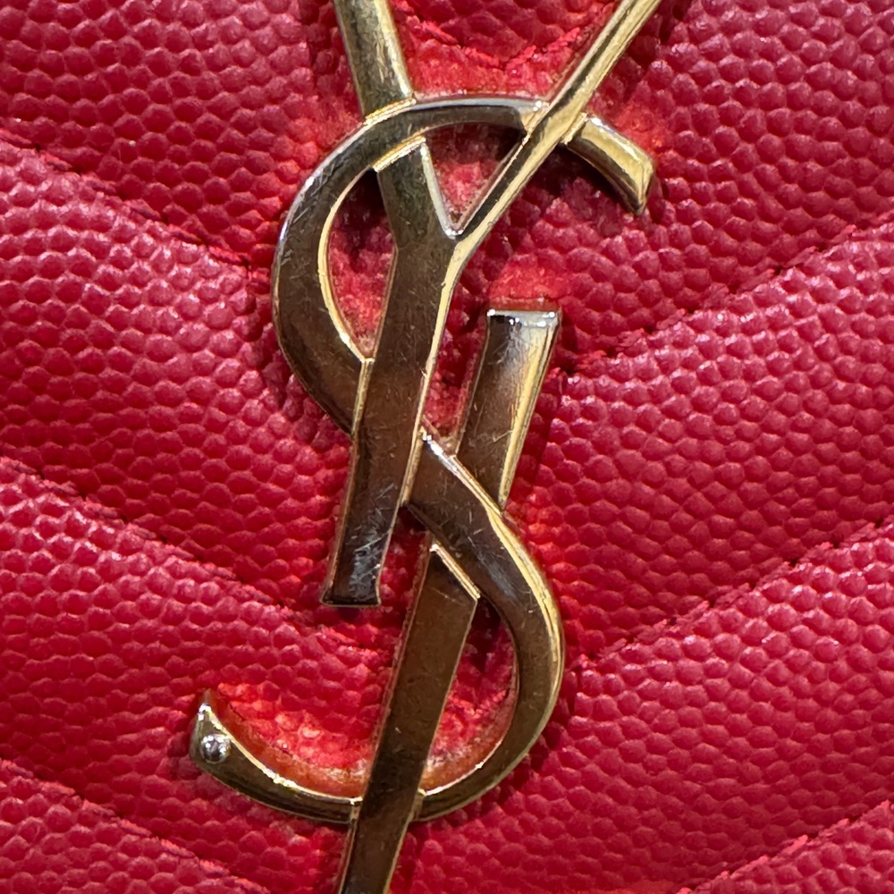 Saint Laurent Red Quilted Wallet with Gold Logo - Picture 2 of 12